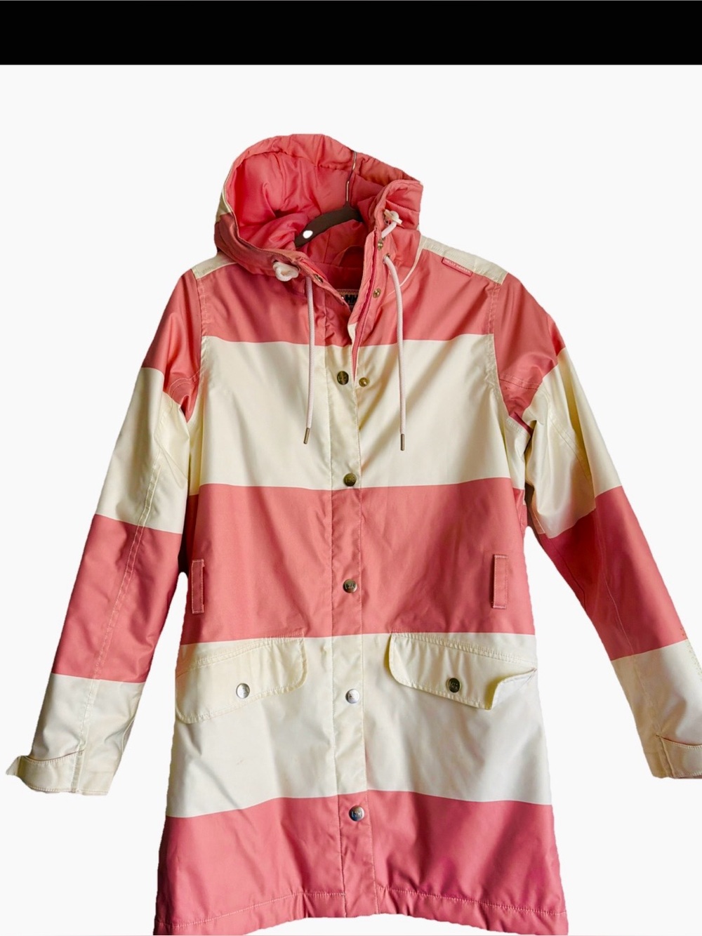 HELLY HANSEN Pink White Stripe Color lock Hooded Raincoat No Belt Sz M